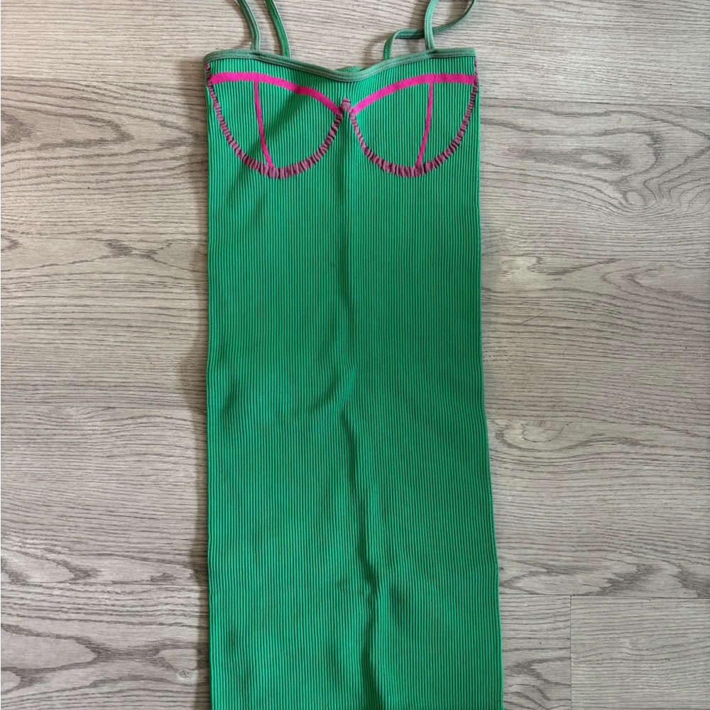 PrettyLittleThing Green and Pink Mini Dress